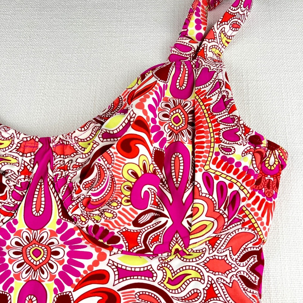 Title Nine Bodacious Pink Paisley Underwire Tankini Swim Top Women's Sz 34DD - Picture 3 of 9